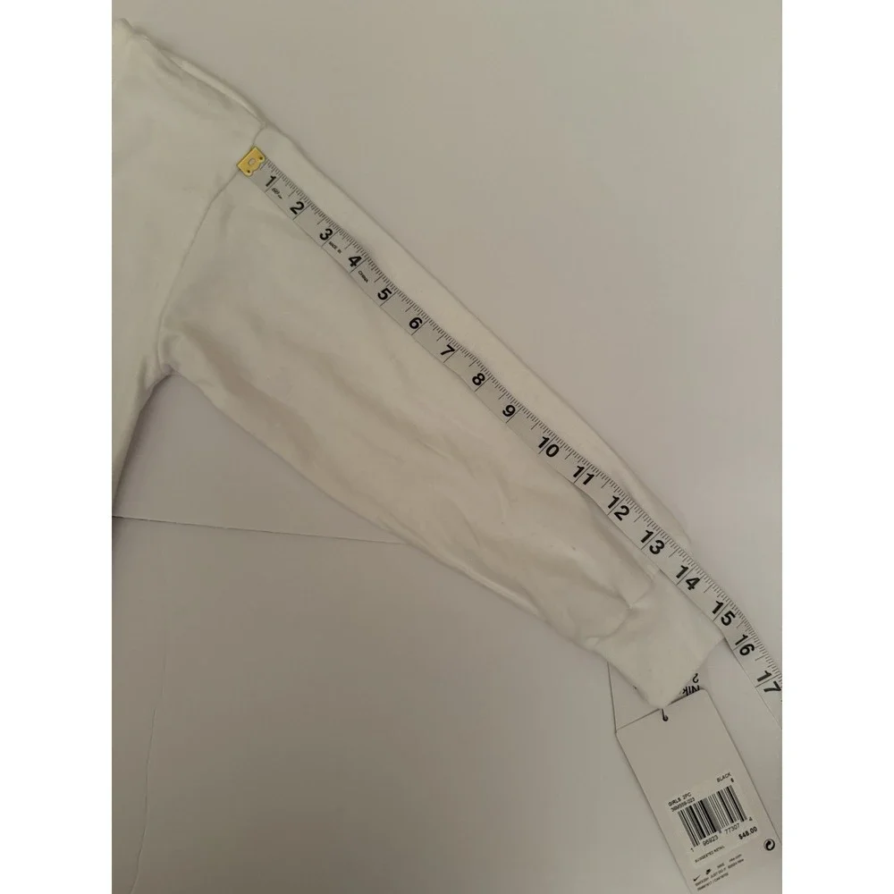 Nike Girls Medium Shirt White Long Sleeve Black Logo Letters Casual Kids Top NWT